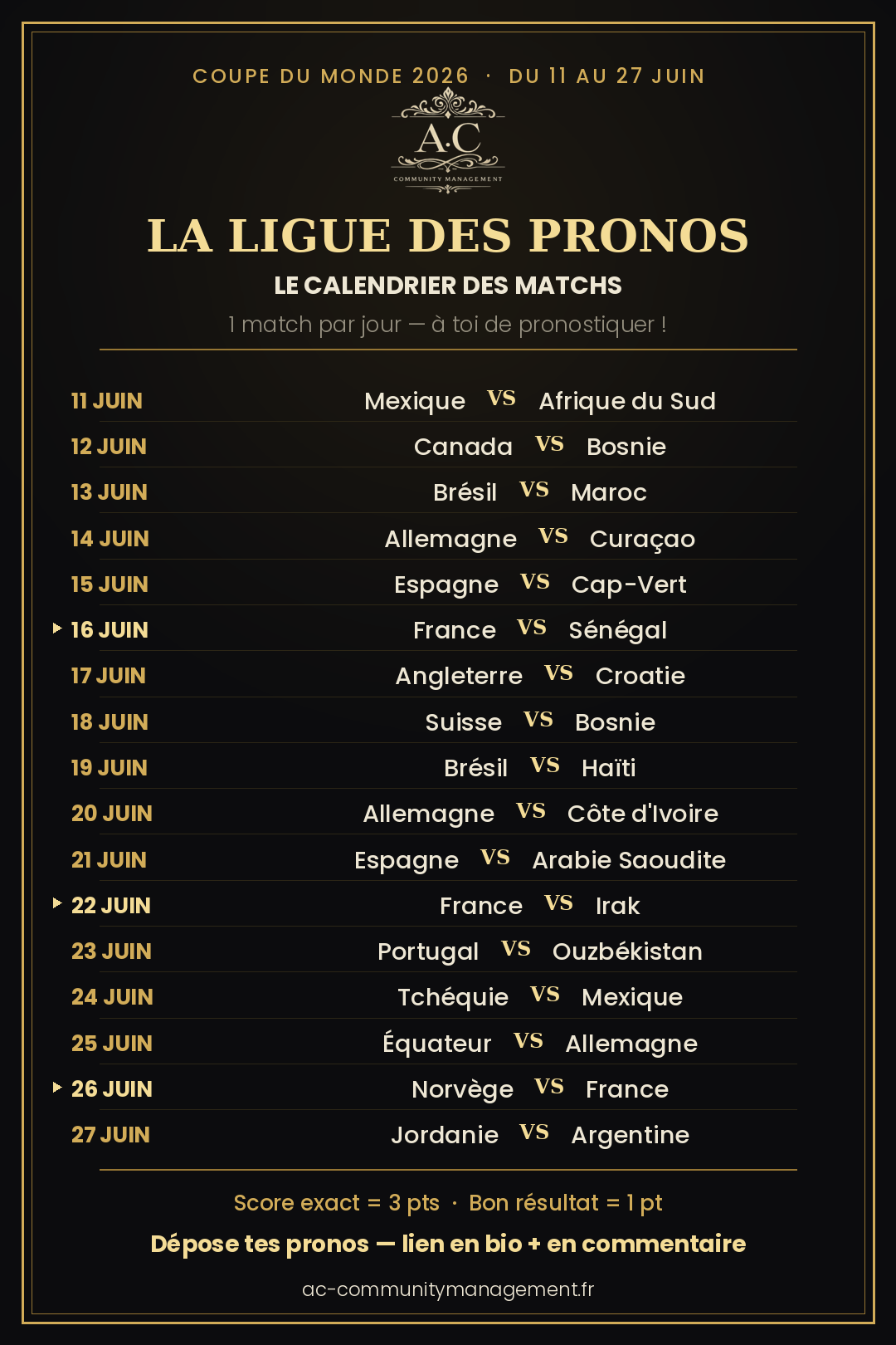 Calendrier des matchs de La Ligue des Pronos